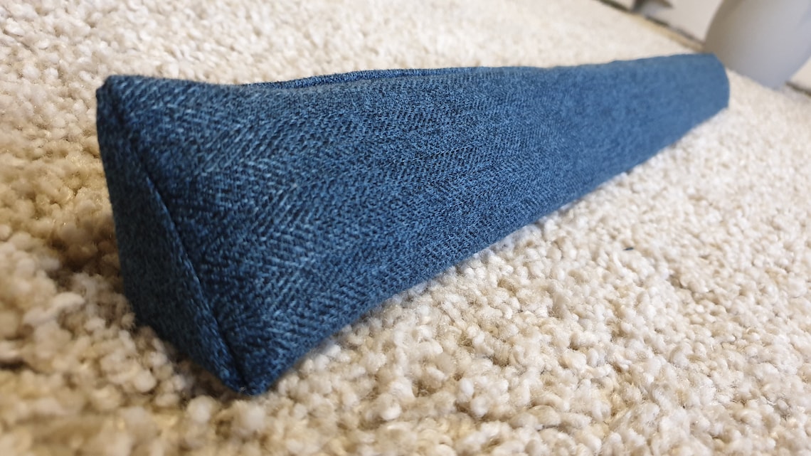 Triangular® Draught Excluder Heavy Attachable Herringbone Blue