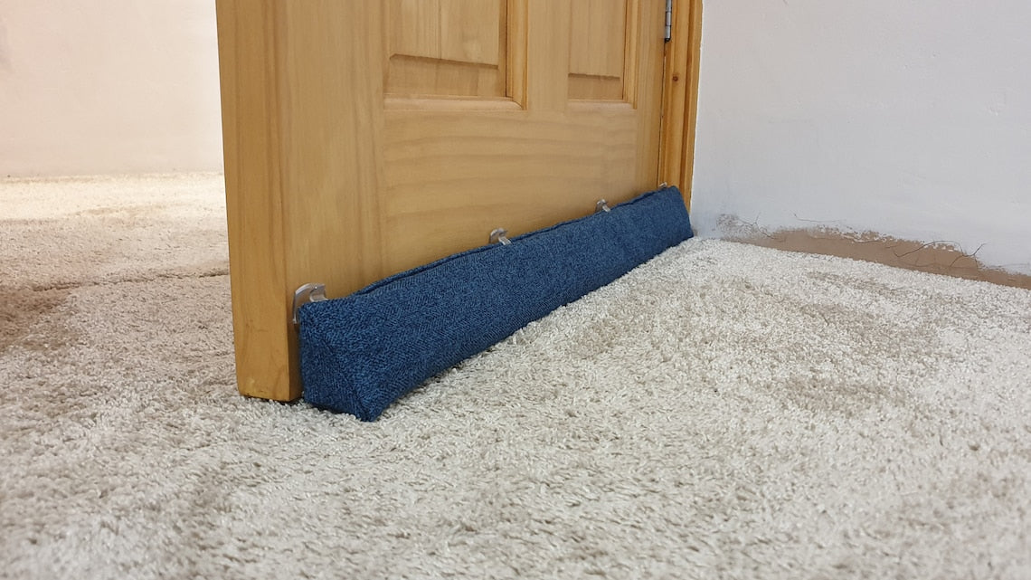 Triangular® Draught Excluder Heavy Attachable Herringbone Blue